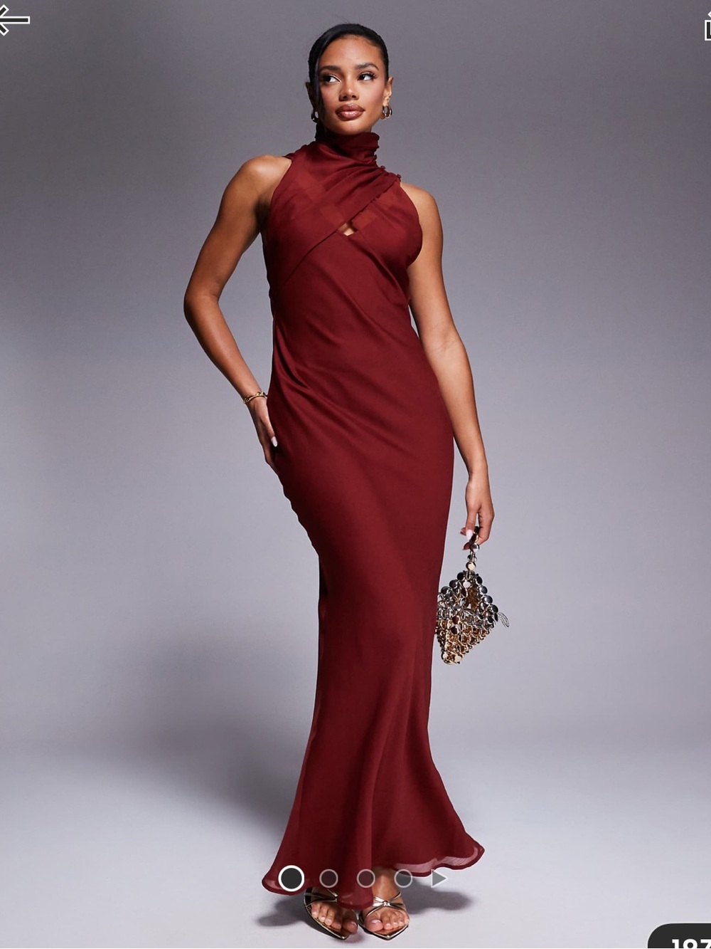 ASOS Burgundy High-Neck low back Maxi Dress wedding guest dress